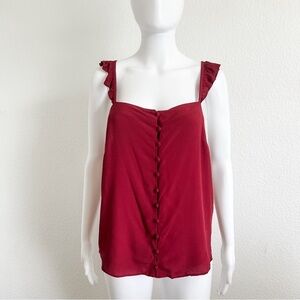 Madewell Size 2 Burgundy Red Ruffle Strap Cami Button Front Blouse